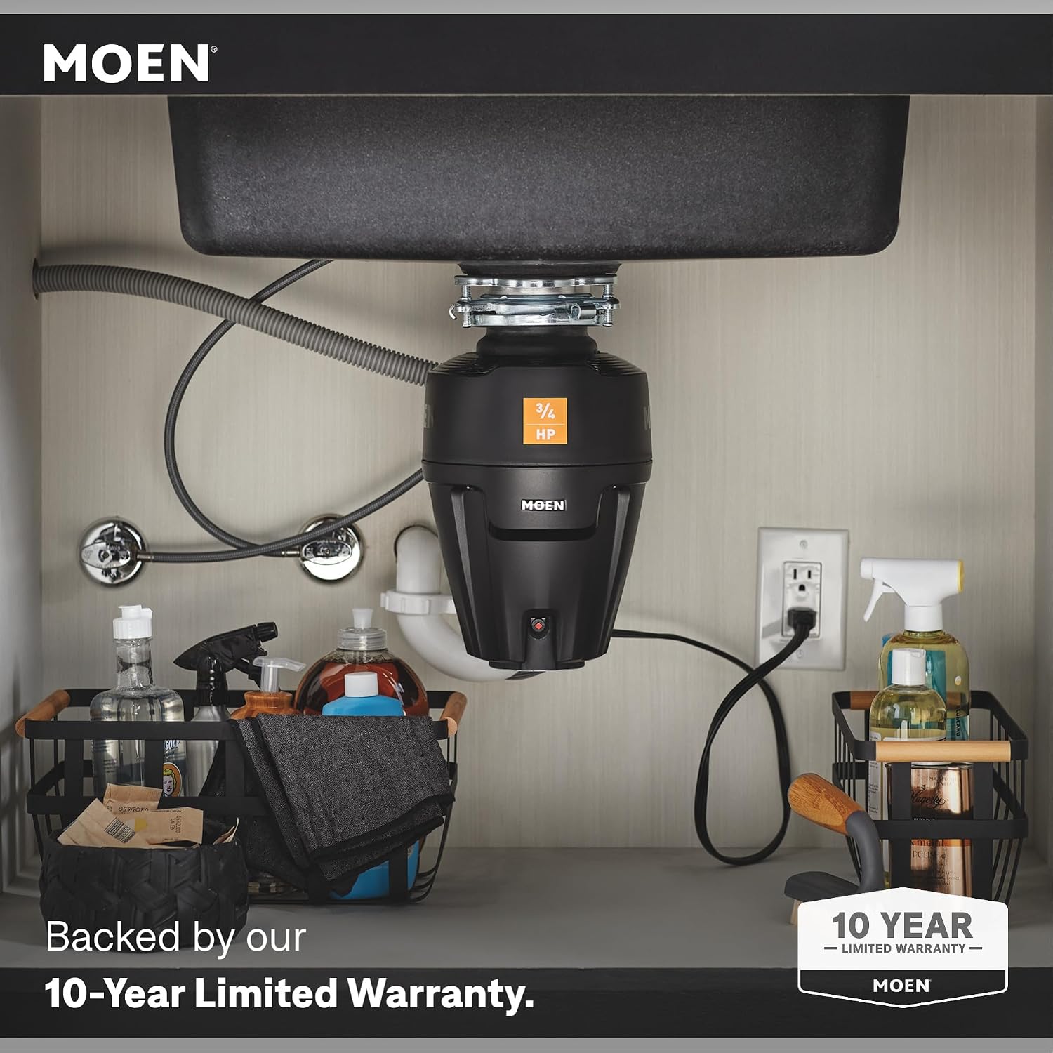 Moen EX Series 3/4 HP Garbage Disposal, Black, EX75C