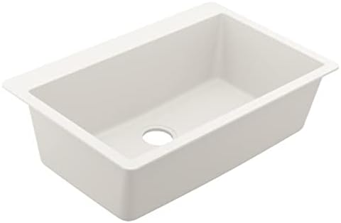 Moen Host White Granite 33-Inch Wide x 9.5-Inch Deep Dual Mount Single Bowl Kitchen Sink, GGW3026B