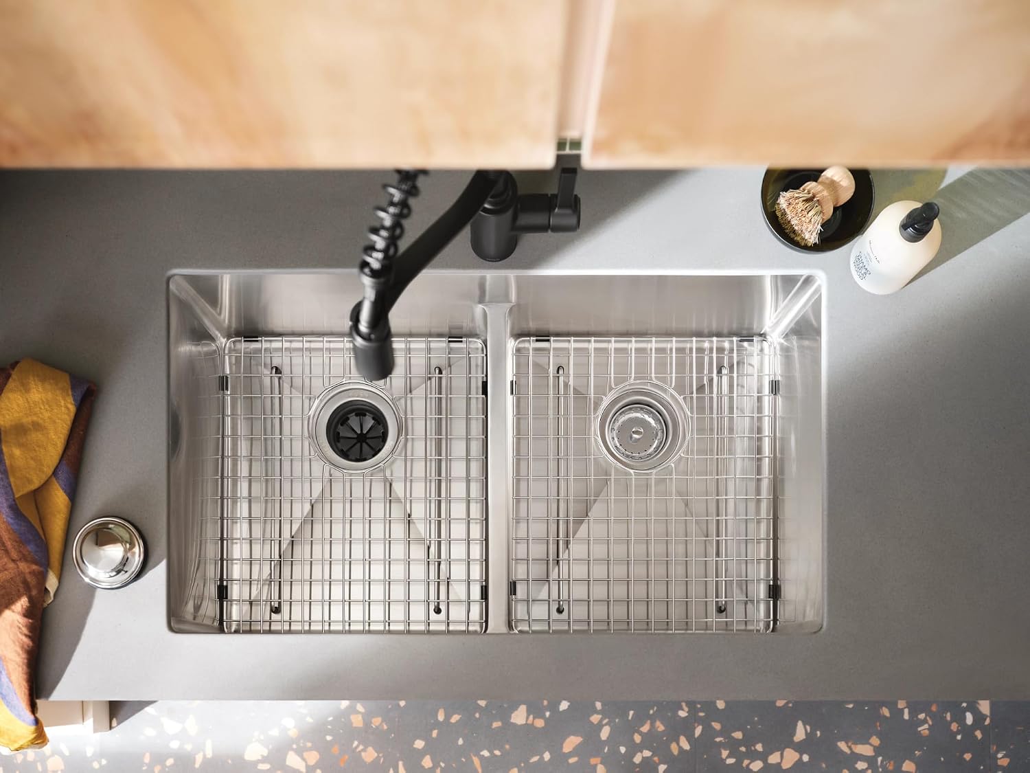 Moen Prep 18-Gauge Stainless Steel Dual Mount 33" x 22" x 9" Double Bowl Low-Divide Kitchen Sink with Bottom Grids Included, GS182082B