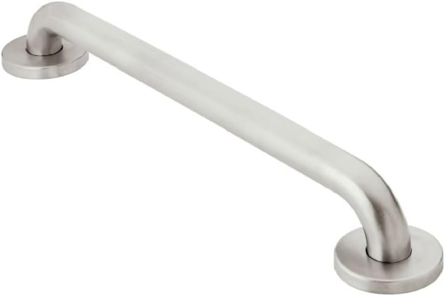 Moen Home Care Bathroom Safety 24 Inch Stainless Steel Handicap Grab Bar for Bathtub and Shower, Slip Resistant Peened Texture, Elderly Assistance Product, Polished Brass, R8724P