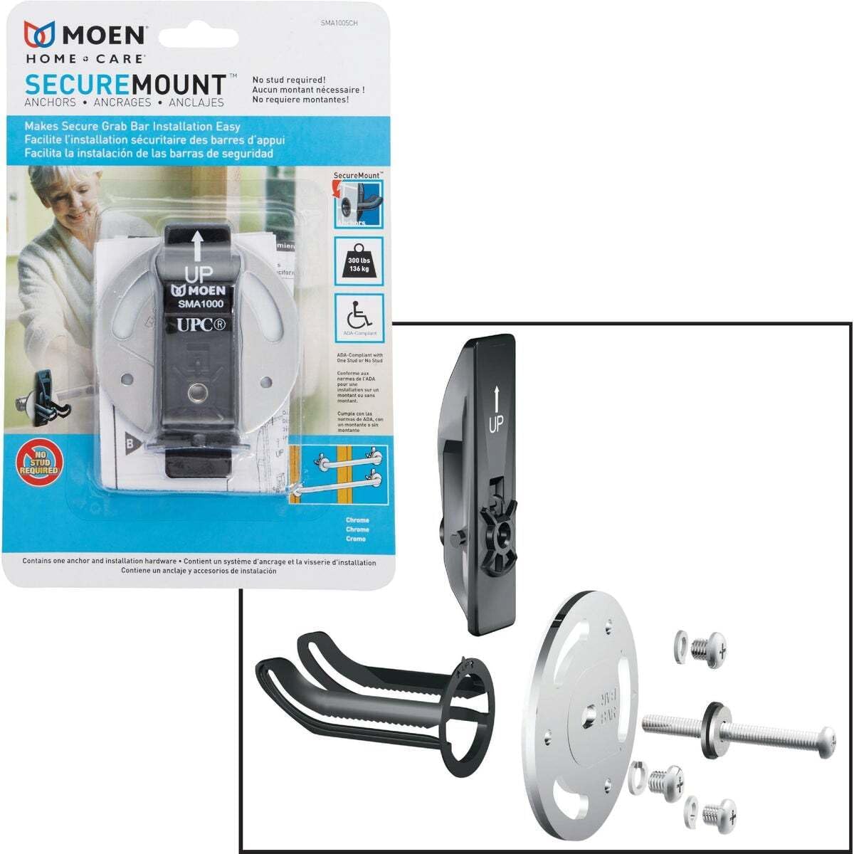 Moen SMA1005CH Home Care Securemount Anchor, 1 Anchor, Chrome