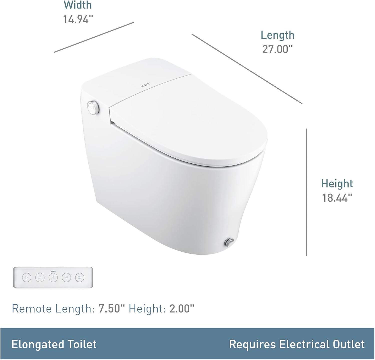 Moen 3-Series Tankless Bidet Toilet with Heated Seat, White, ET1300