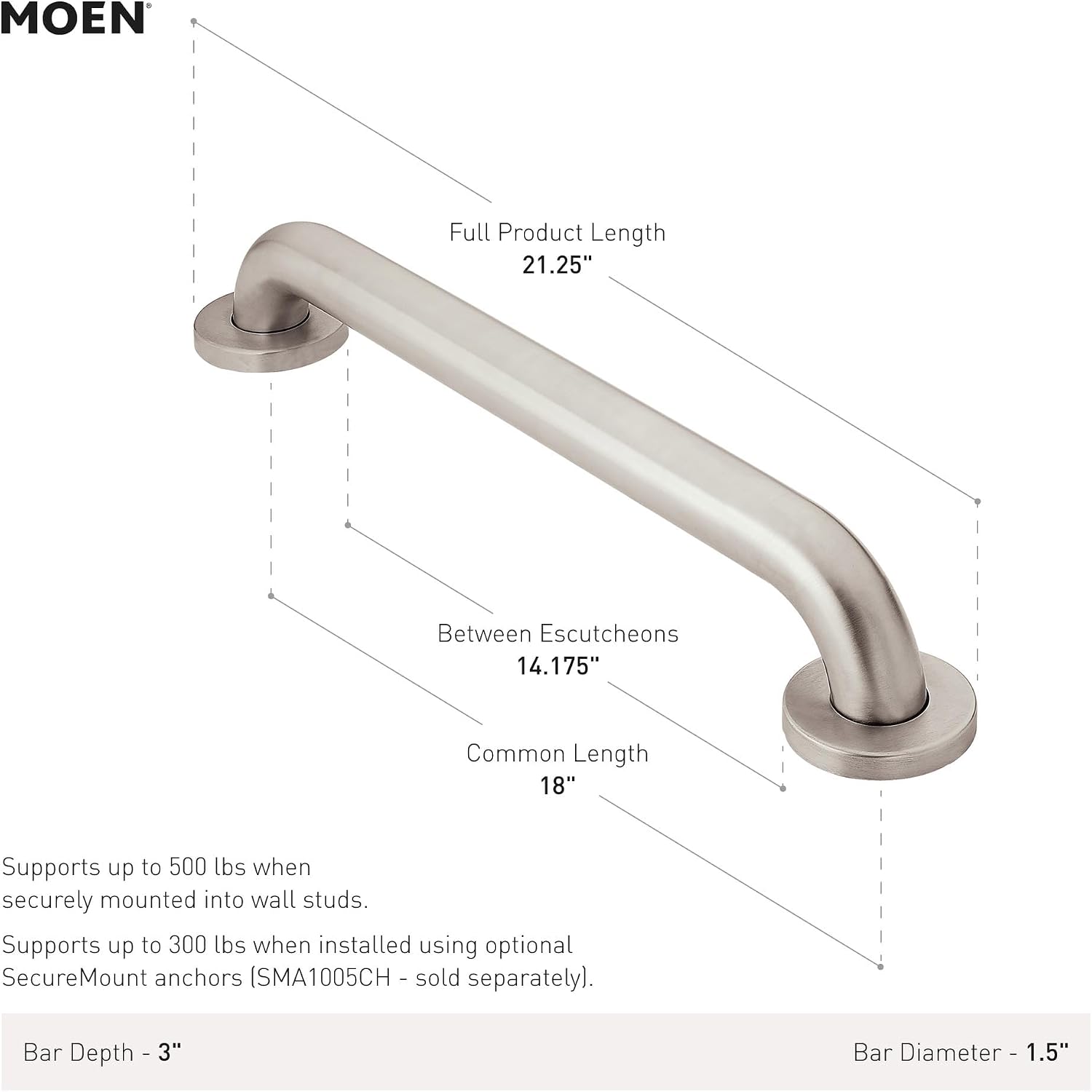 Moen Home Care 18 Inch Stainless Steel Grab Bar, Polished Brass