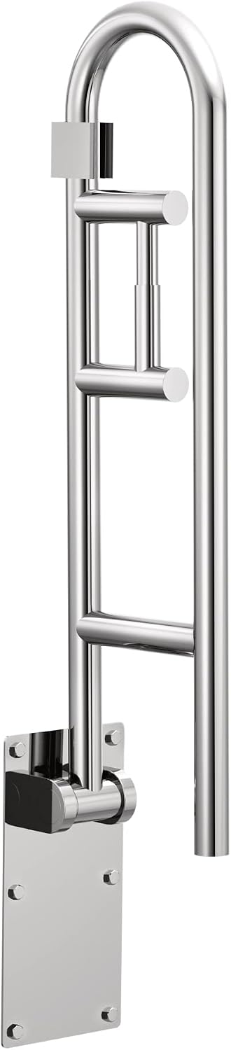 Moen Home Care Bathroom Safety 30 Inch Stainless Steel Flip Up Bathroom HandicapGrab Bar with Toilet Paper Holder, Elderly Assistance Product, R8962FD Peened