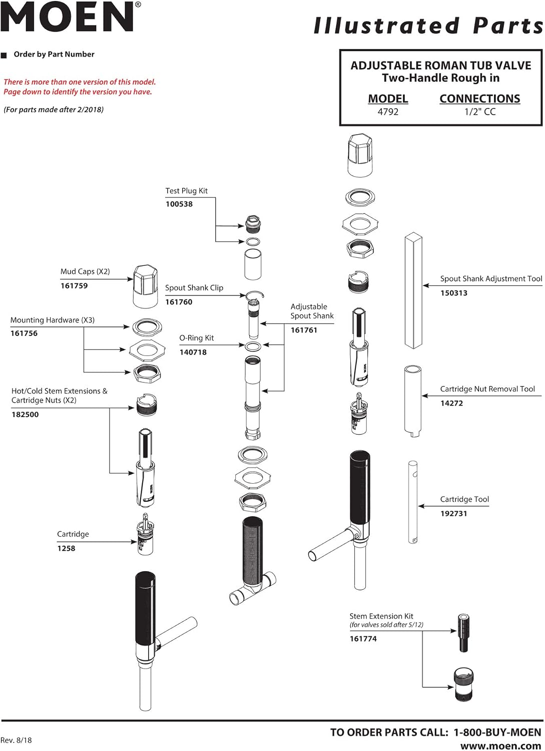 Moen 4792 M-Pact Two-Handle Adjustable Roman Tub Faucet Valve