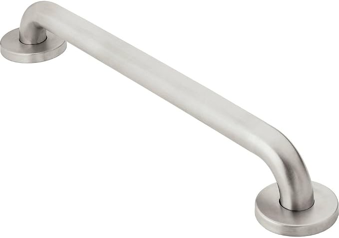 Moen Bathroom Safety 12-Inch Peened Textured Grip Stainless Steel Bathroom Grab Bar with Concealed Screws, Shower Handles for Elderly, R8712P