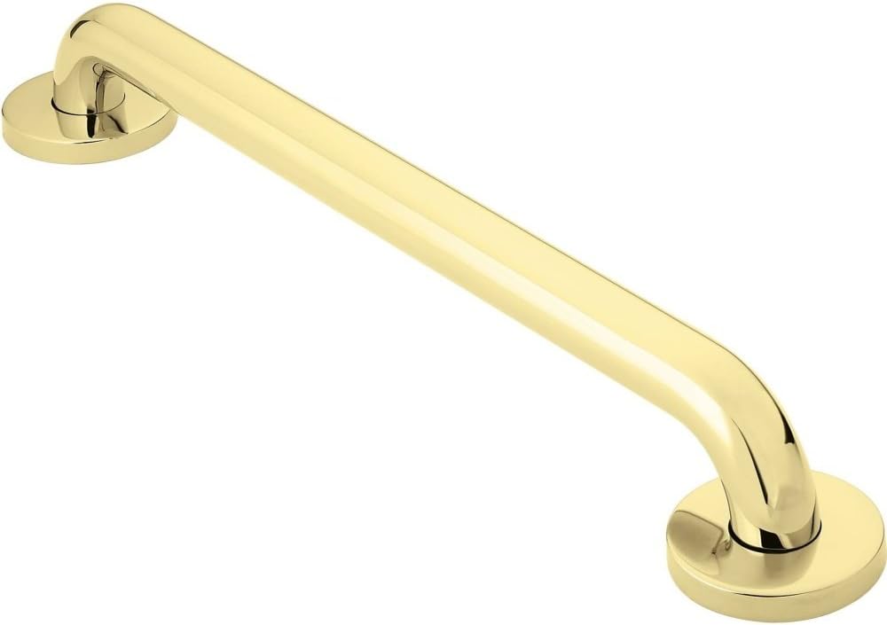 Moen Polished Brass Bathroom Safety 18-Inch Shower Grab Bar with Concealed Screws for Handicapped or Elderly, R8718PB