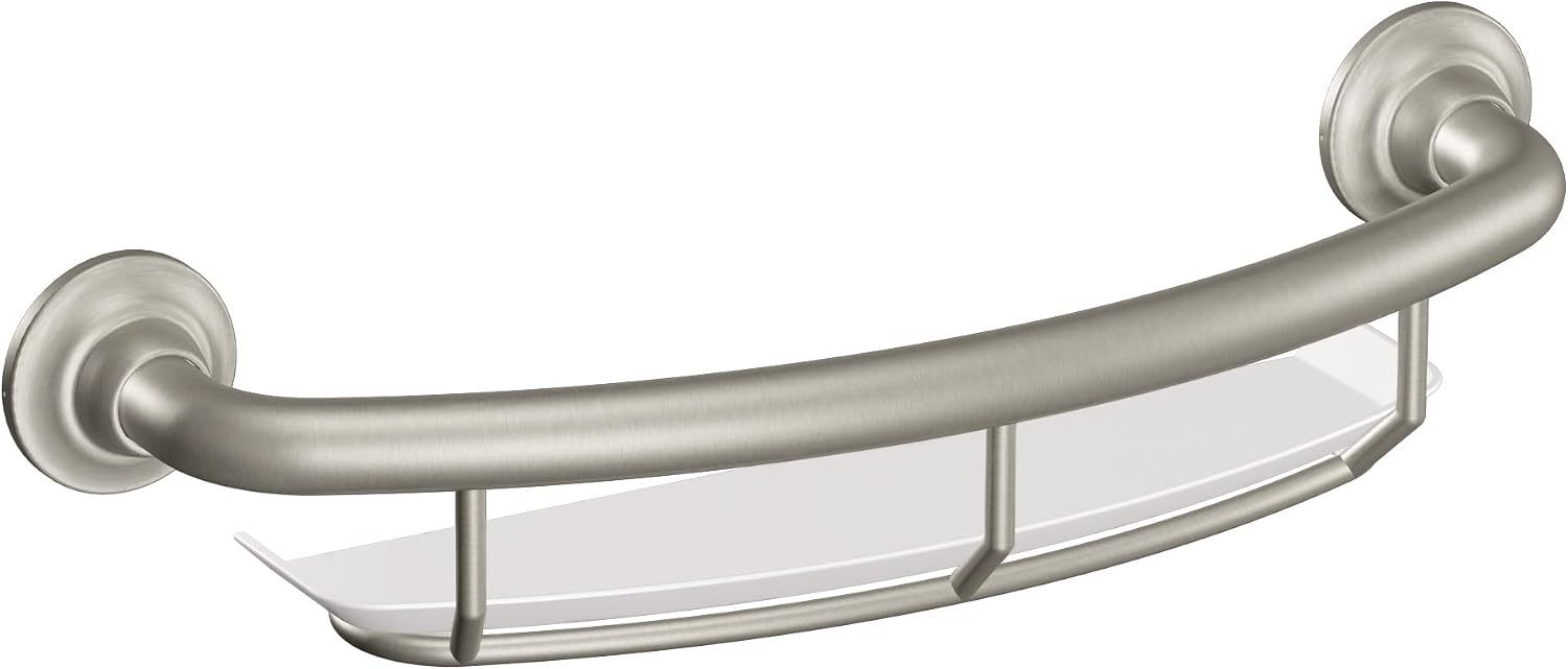 Moen R2356DBN Home Care 16-in Grab Bar with Shelf, Brushed Nickel