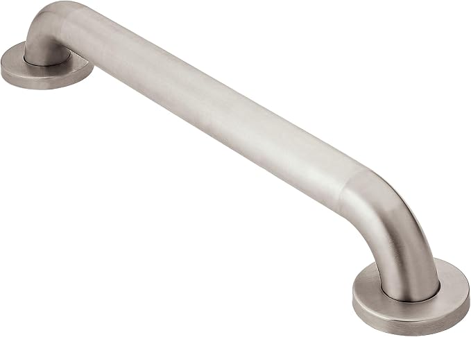 Moen Home Care Bathroom Safety 18 Inch Stainless Steel Handicap Grab Bar for Bathtub and Shower, Slip Resistant Finish, Elderly Assistance Product, Polished Brass, R8918P Peened