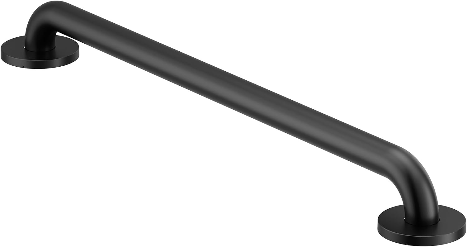 Moen Matte Black 24-Inch Bathroom Safety Grab Bar with Concealed Screws for Elderly Shower Support, R8724BL